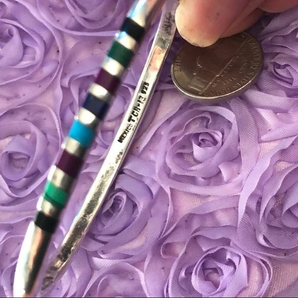 Sterling silver multicolor stone inlay bangle - Picture 4 of 6